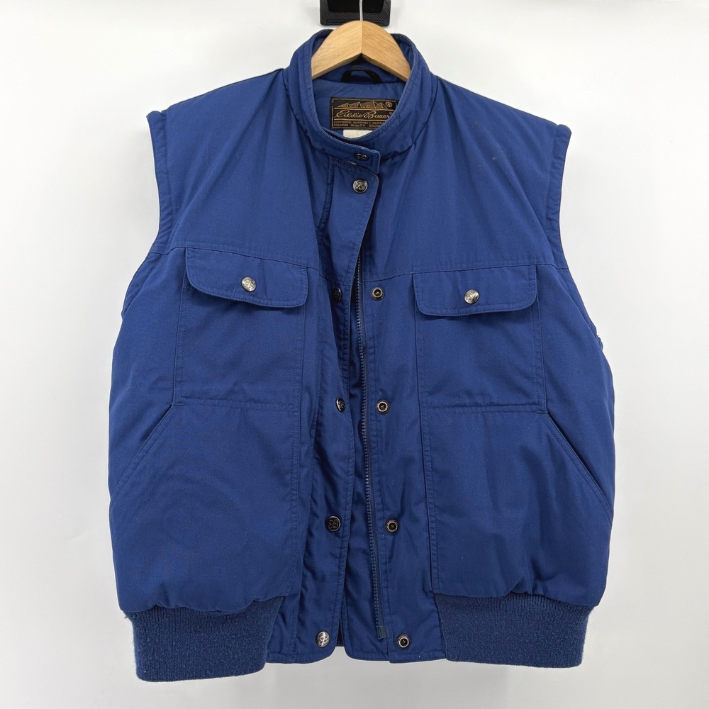 Eddie Bauer Vintage Mens Blue GOOSE DOWN Puffer Vest Quilted Padded‎ Size Medium